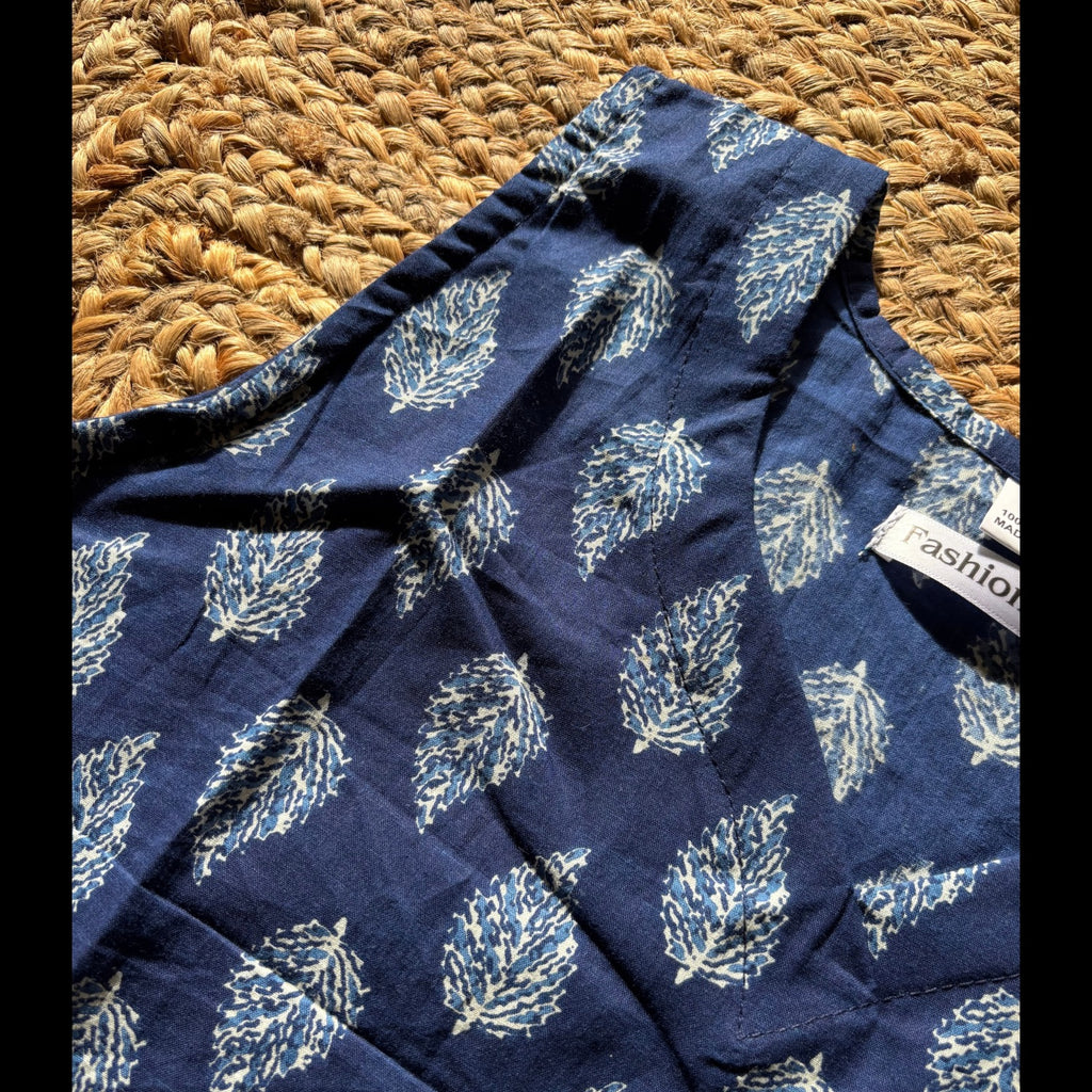 Cut Sleeves Pure Cotton Blue Color Jaipuri Print Short Kurti For Women