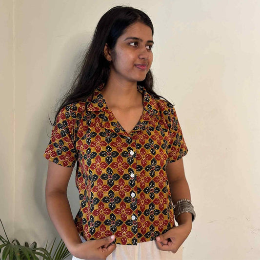 Jaipuri Print Pure Cotton Crop Shirt  For Women