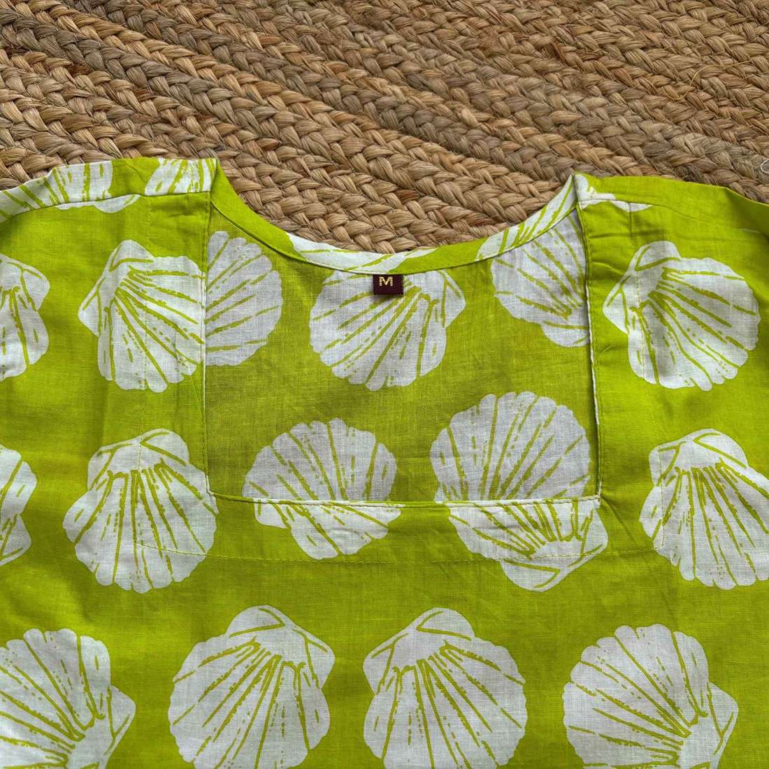 Neon Green Cotton Square Neck Kurti For Women