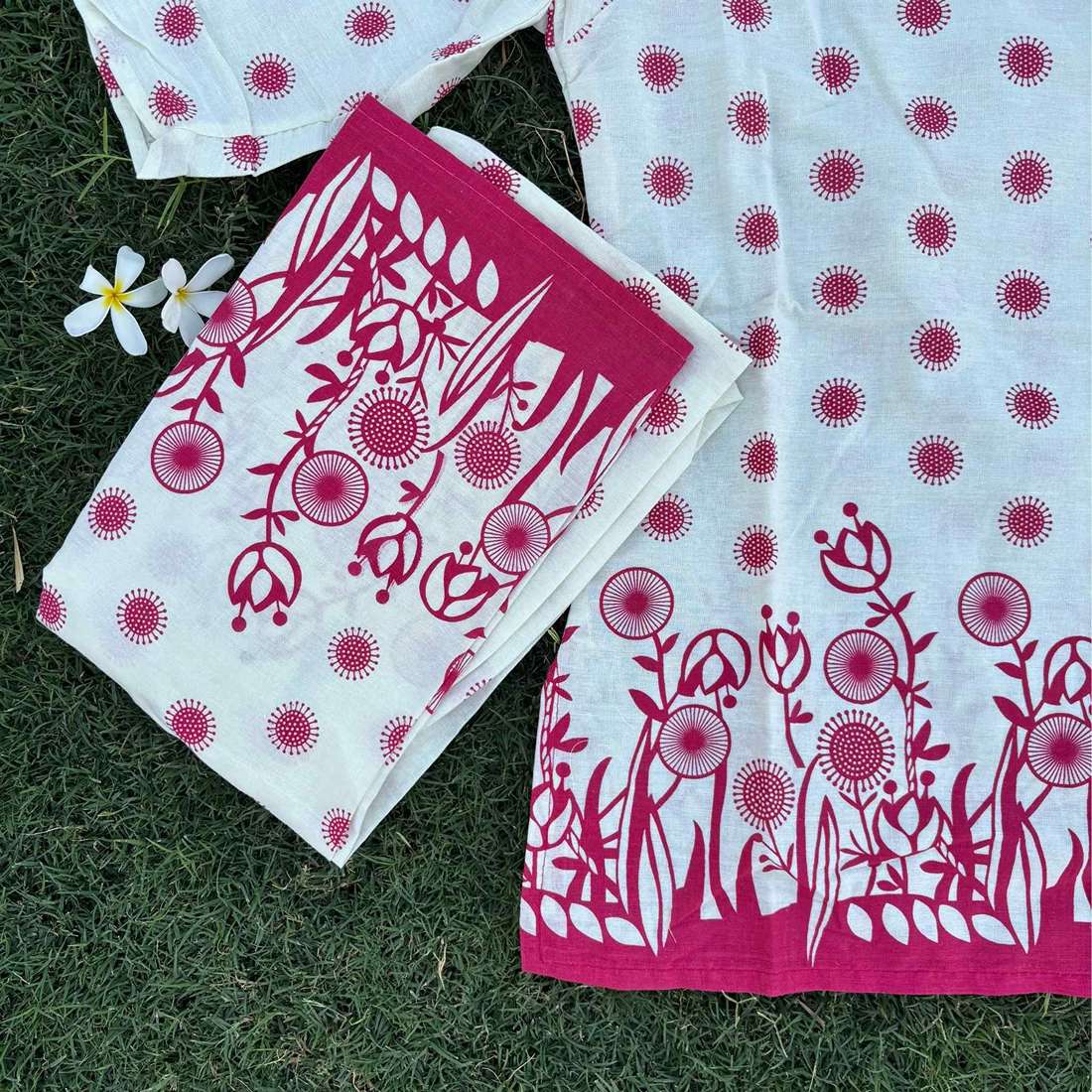 Cotton Pink White Printed Co-ord Set For Women