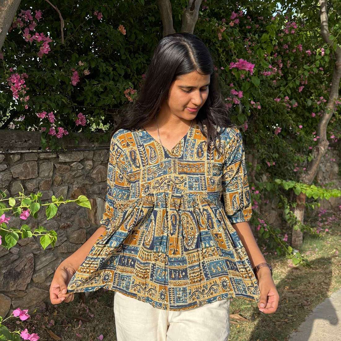Pure Cotton Alia Cut Printed Short Kurti For Women