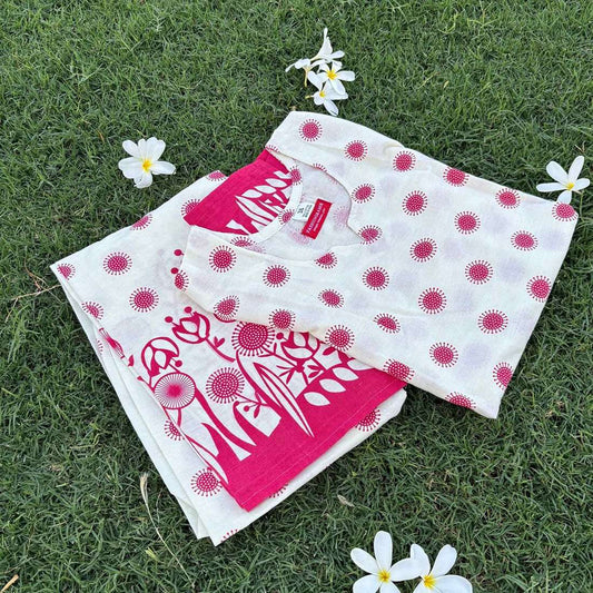 Cotton Pink White Printed Co-ord Set For Women