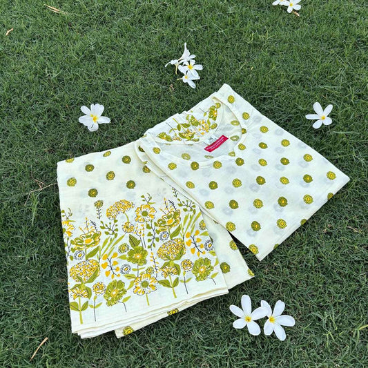 Cotton Green White Printed Co-ord Set For Women