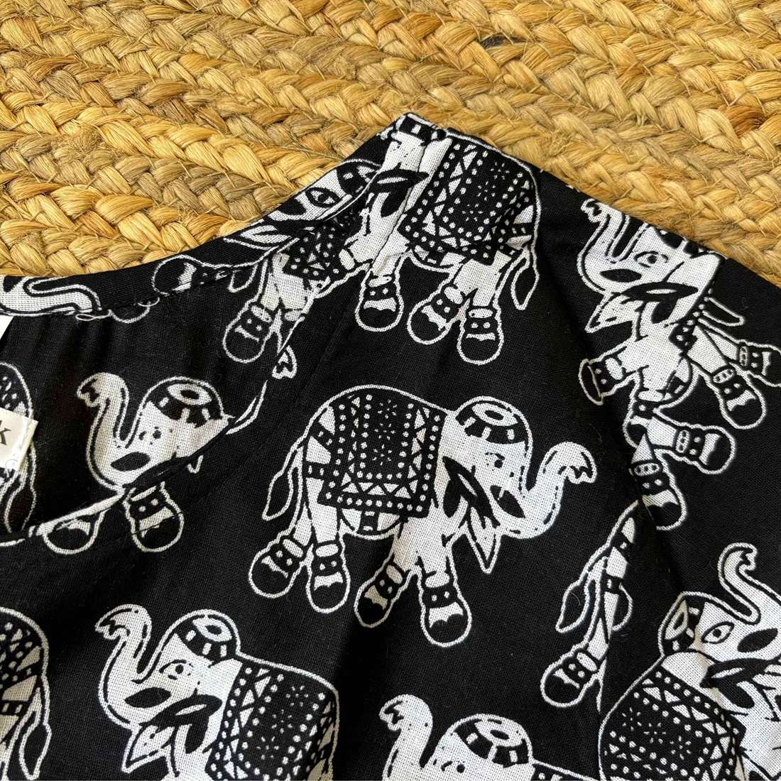 Black Elephant Print Kurti in Cotton Blend For Women
