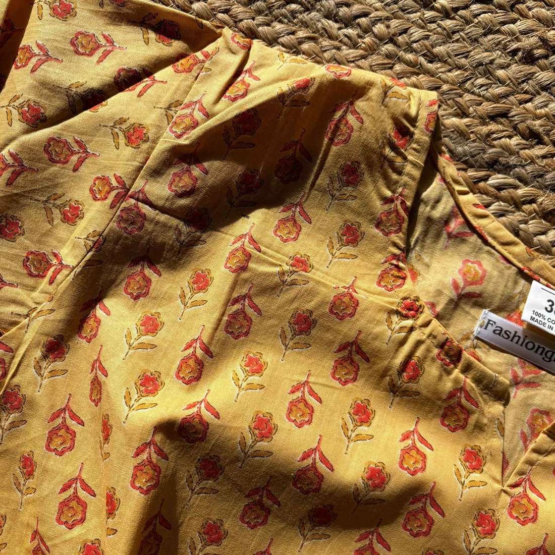 Yellow Color Pure Cotton 3/4th Sleeves Printed Short Kurti For Women