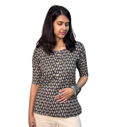 Daily Wear Black Printed Short Kurti For Women
