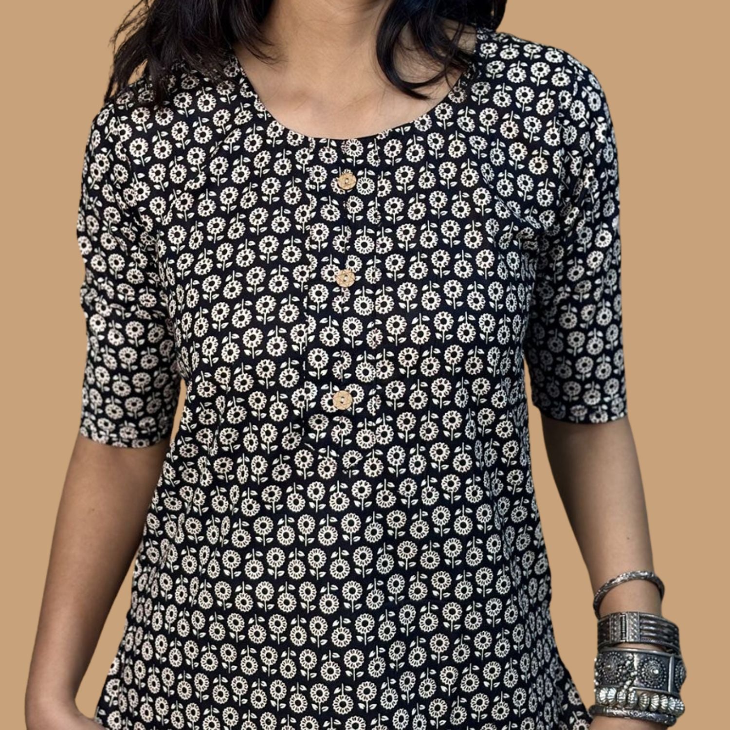 Daily Wear Black Printed Short Kurti For Women