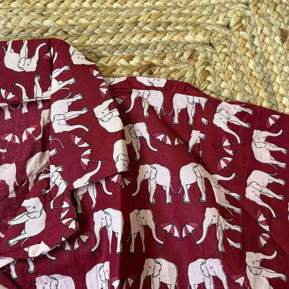 Red Cute Elephant Print Crop Shirt Pure Cotton For Women