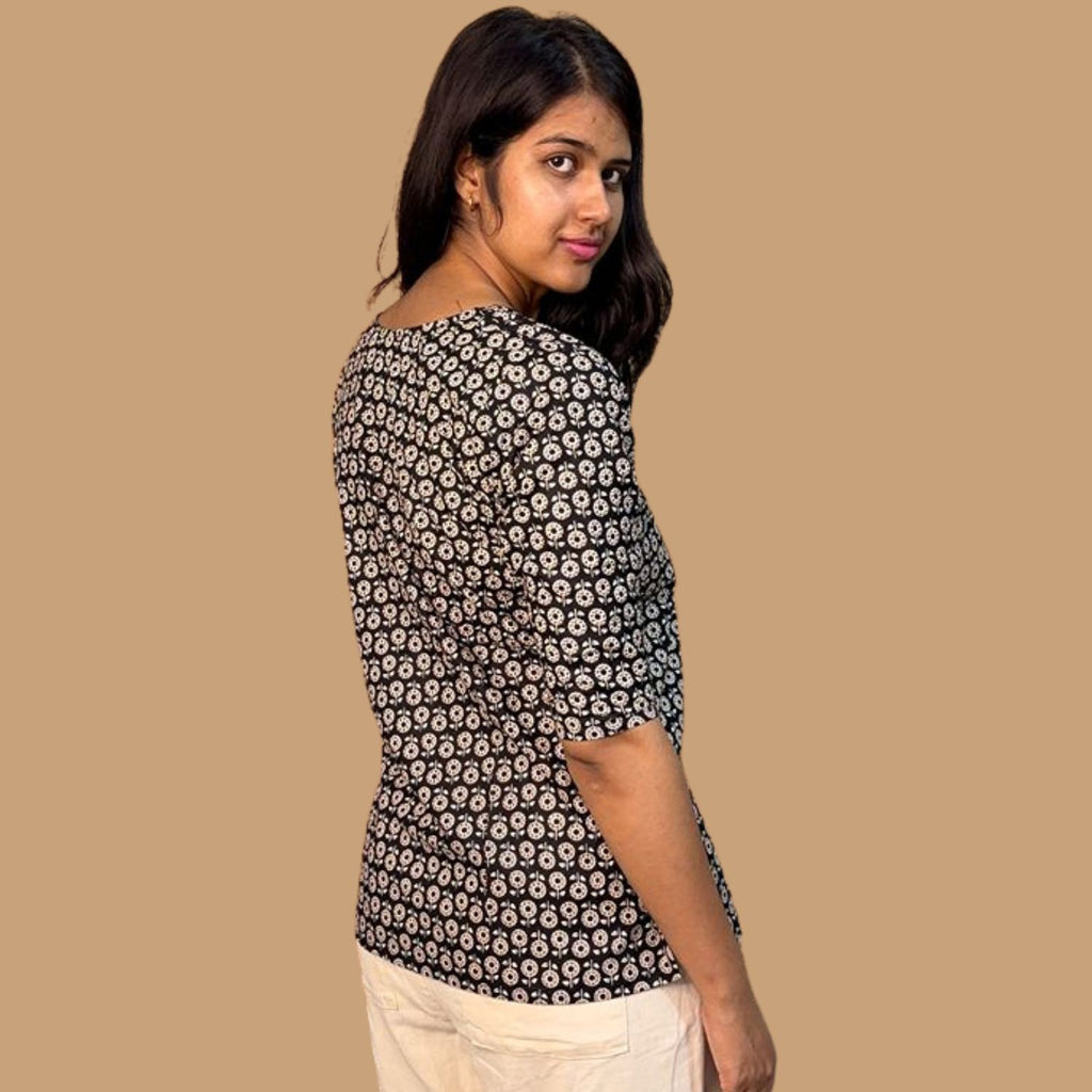 Daily Wear Black Printed Short Kurti For Women
