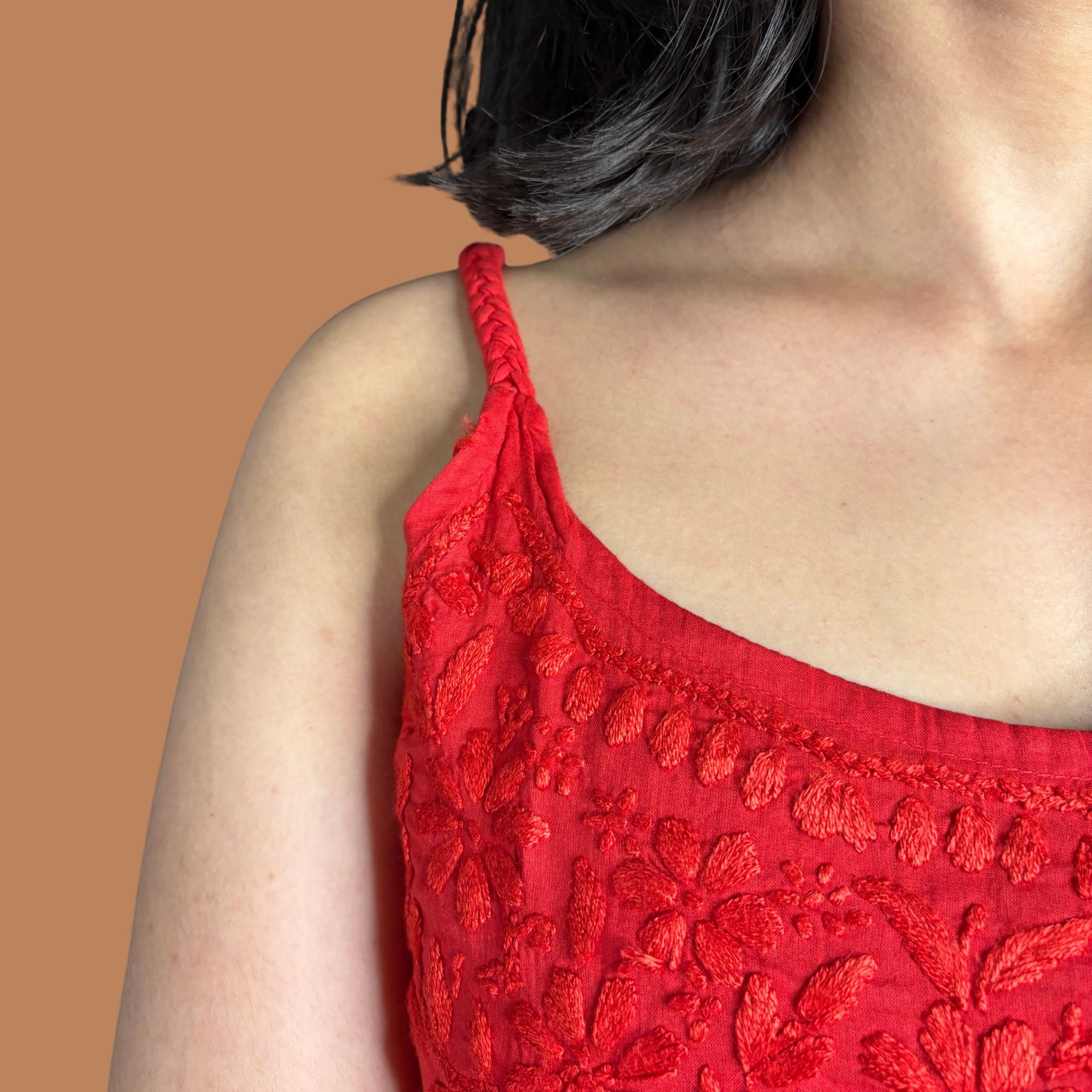 Pure Cotton Red Strap Chikankari Straight Kurta For Women