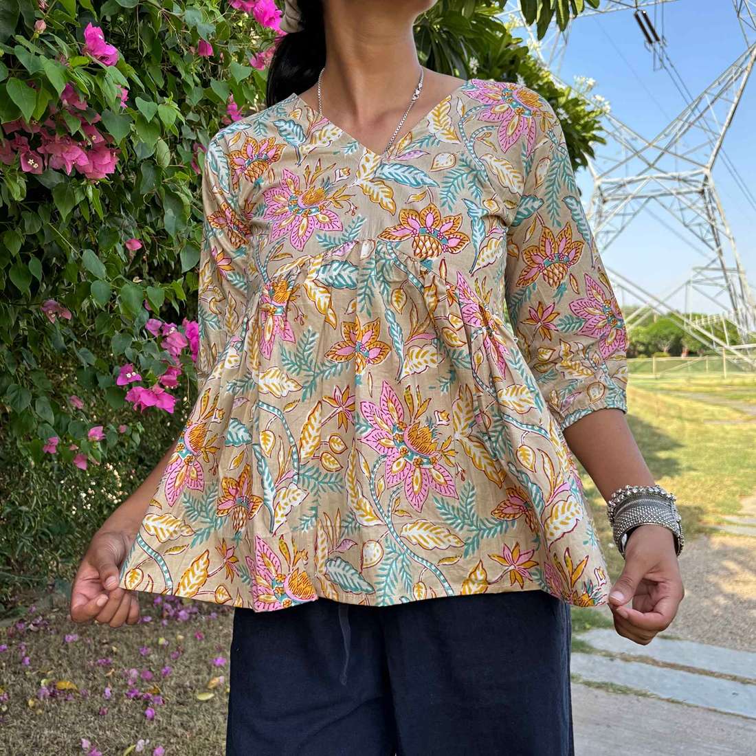 Pure Cotton Alia Cut Floral Printed Short Kurti For Women