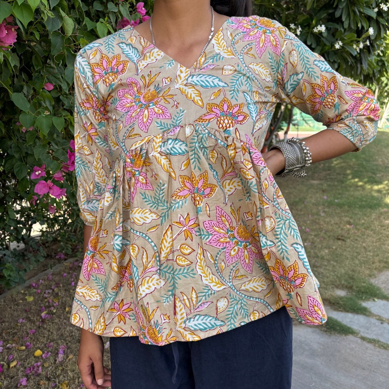 Pure Cotton Alia Cut Floral Printed Short Kurti For Women