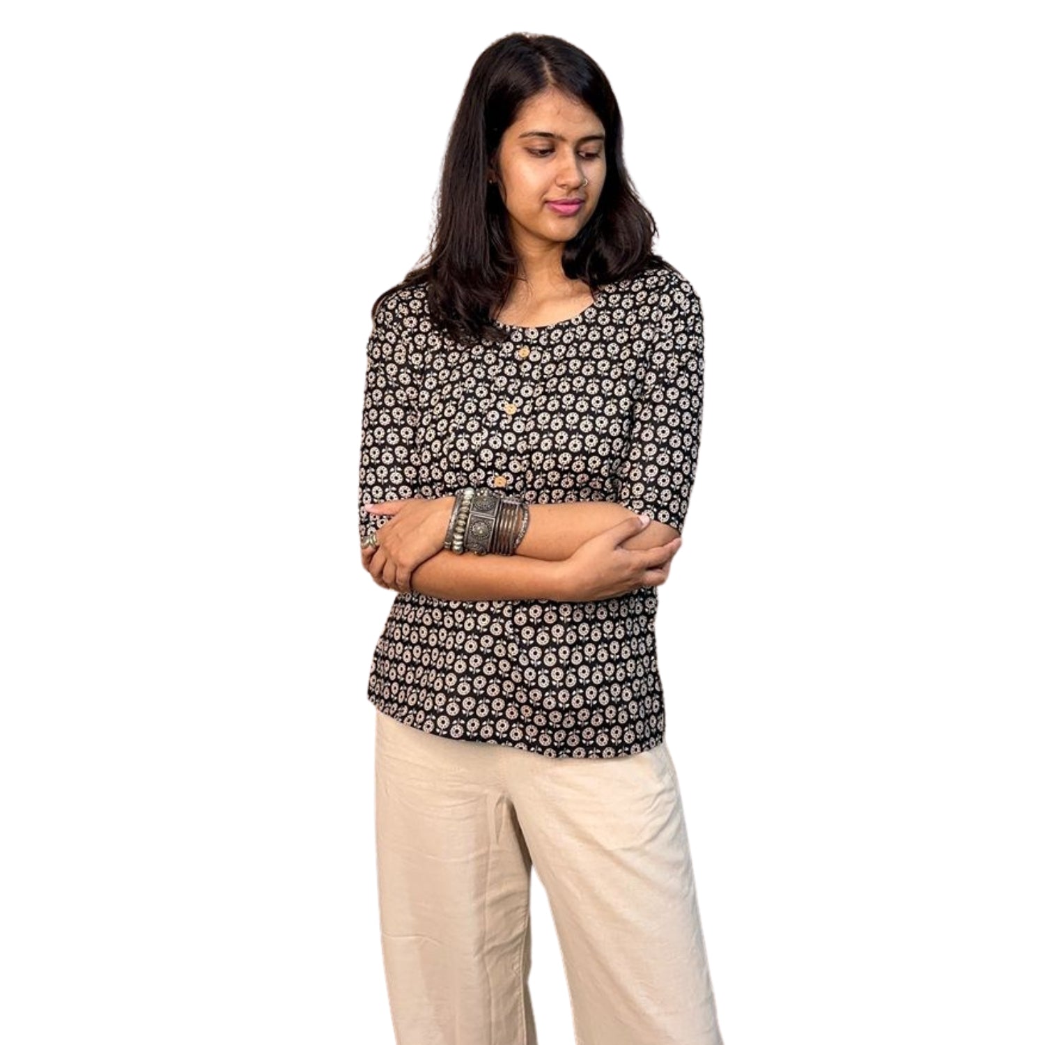 Daily Wear Black Printed Short Kurti For Women