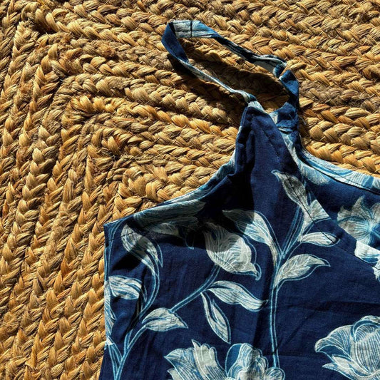 Blue Color Pure Cotton Floral Printed Peplum Step Top For Women