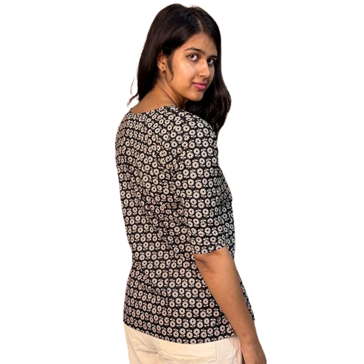 Daily Wear Black Printed Short Kurti For Women