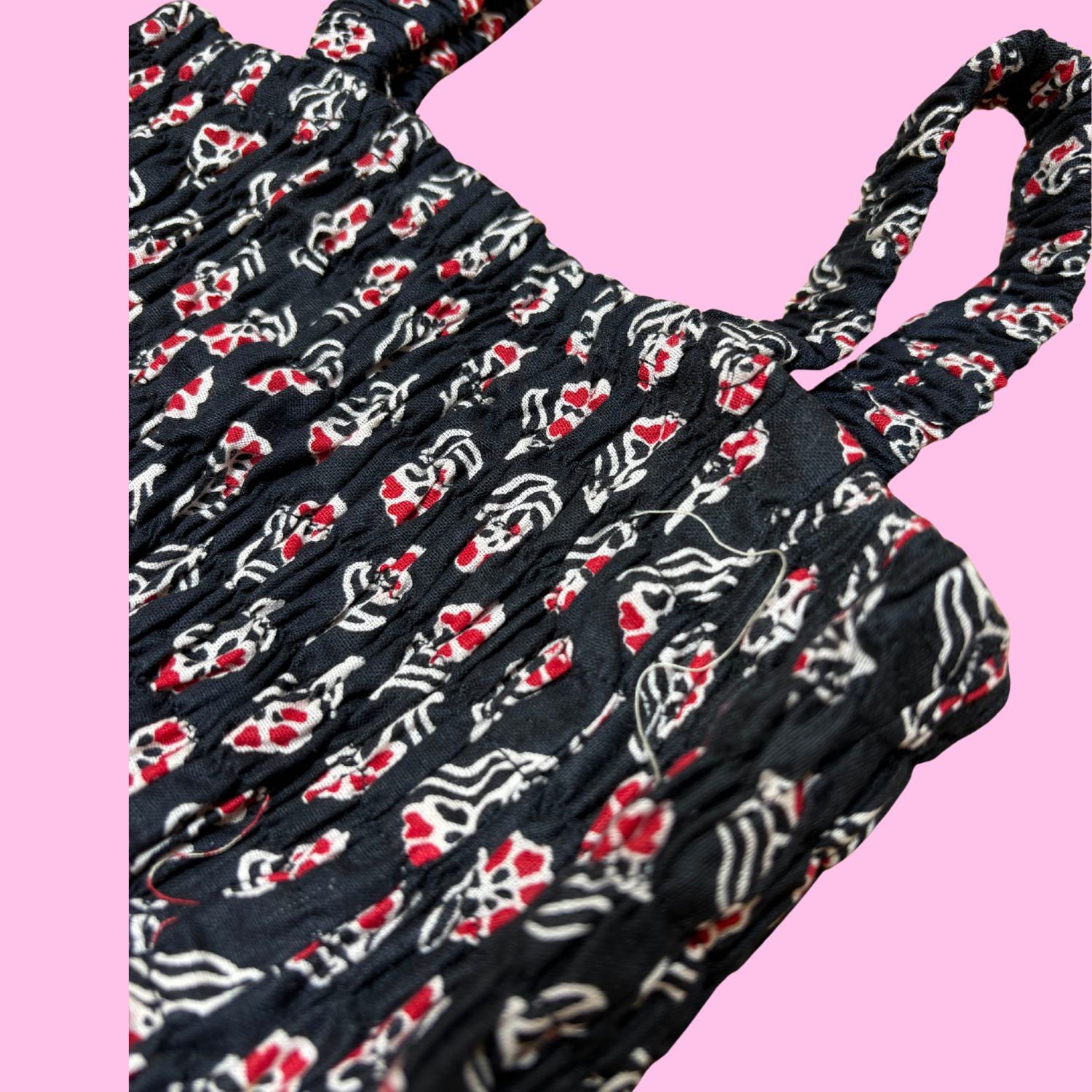 Women's Floral Print Smocked Black Tank Top, Casual Summer Wear