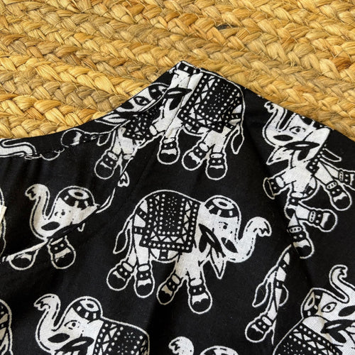 Black Elephant Print Kurti in Cotton Blend For Women