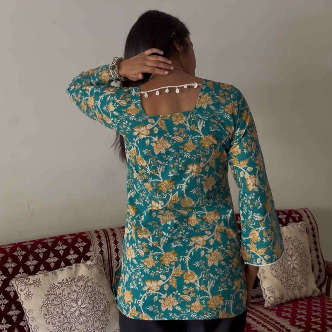 Trending Kurti in Green Color, Bell sleeves For Women
