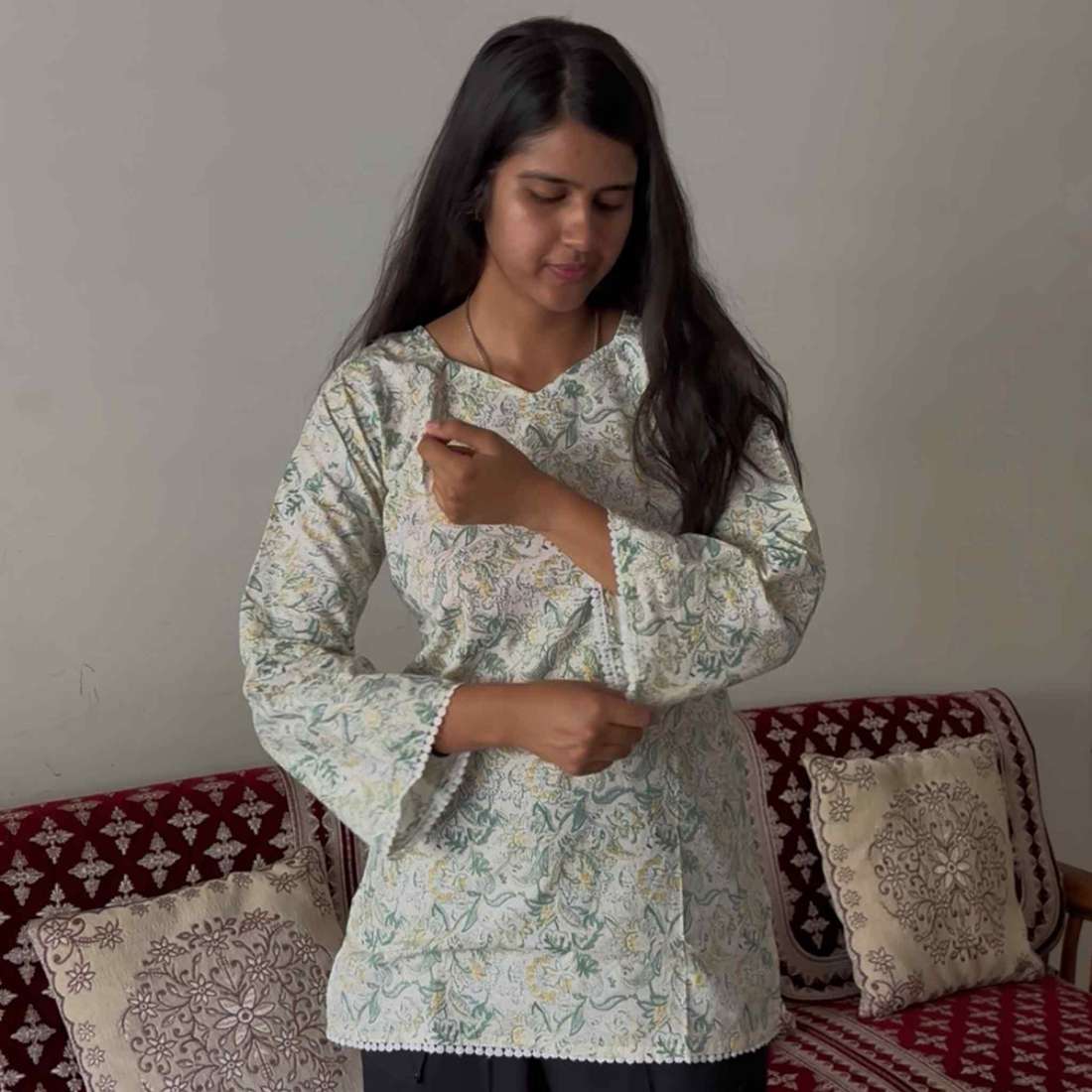Trending Kurti in White Color, Bell sleeves For Women