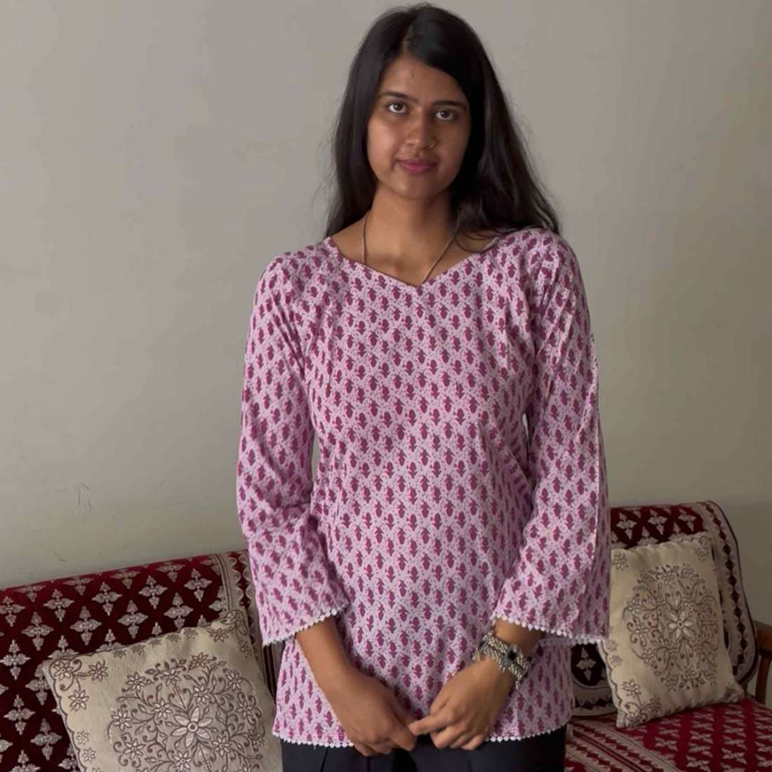 Trending Kurti in Light Purple Color, Bell sleeves For Women
