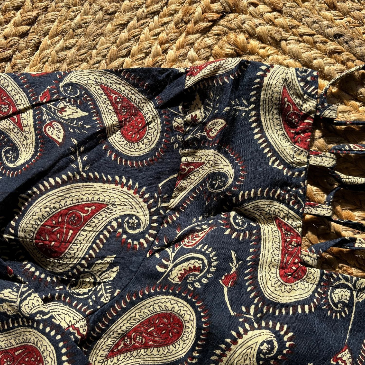 Dark Blue Pure Cotton Full Sleeves Jaipuri PrintShort Kurti With Back Zig Zag Dori For Women