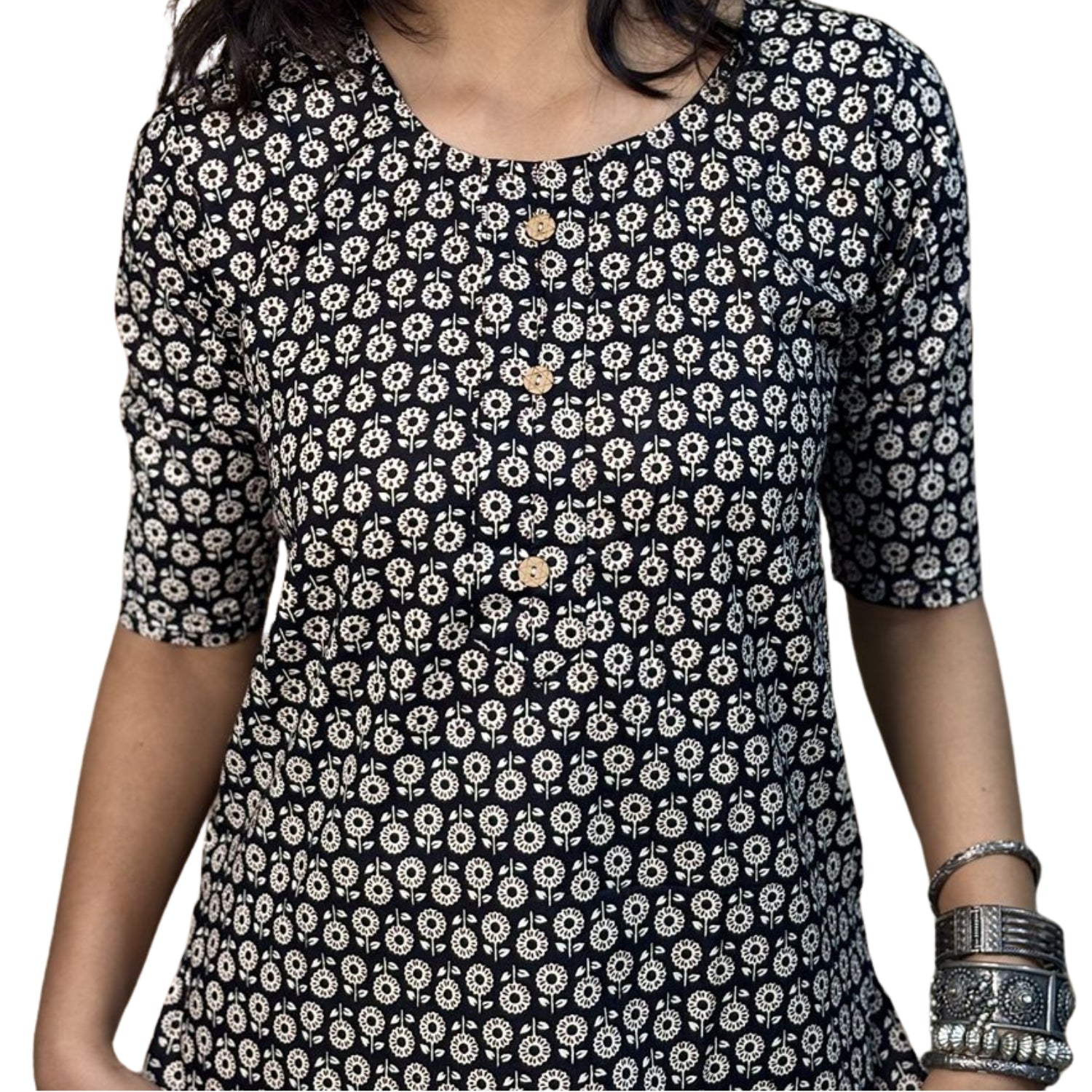 Daily Wear Black Printed Short Kurti For Women