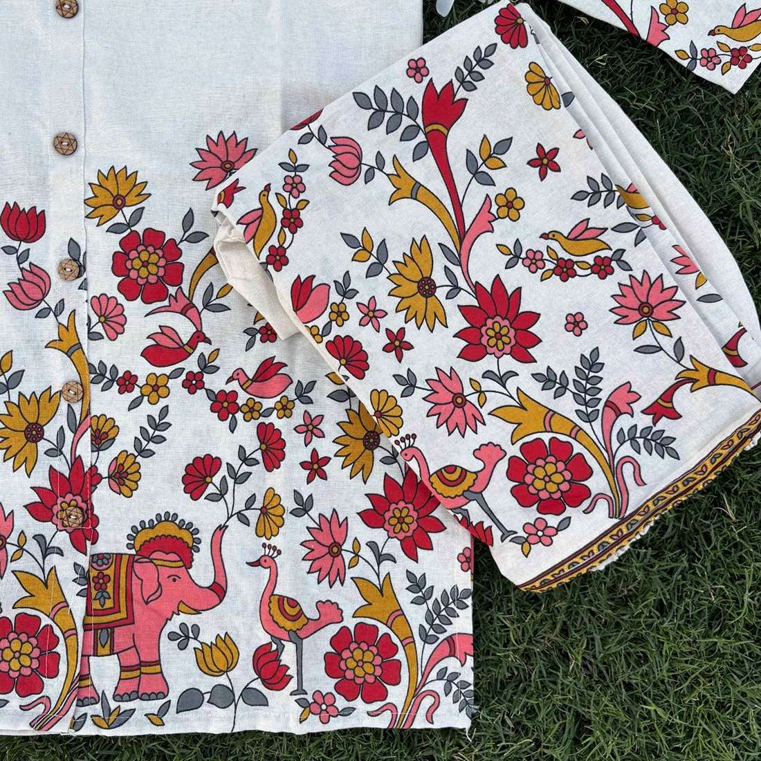 Beige Printed Pure Cotton Co-ord Set For Women