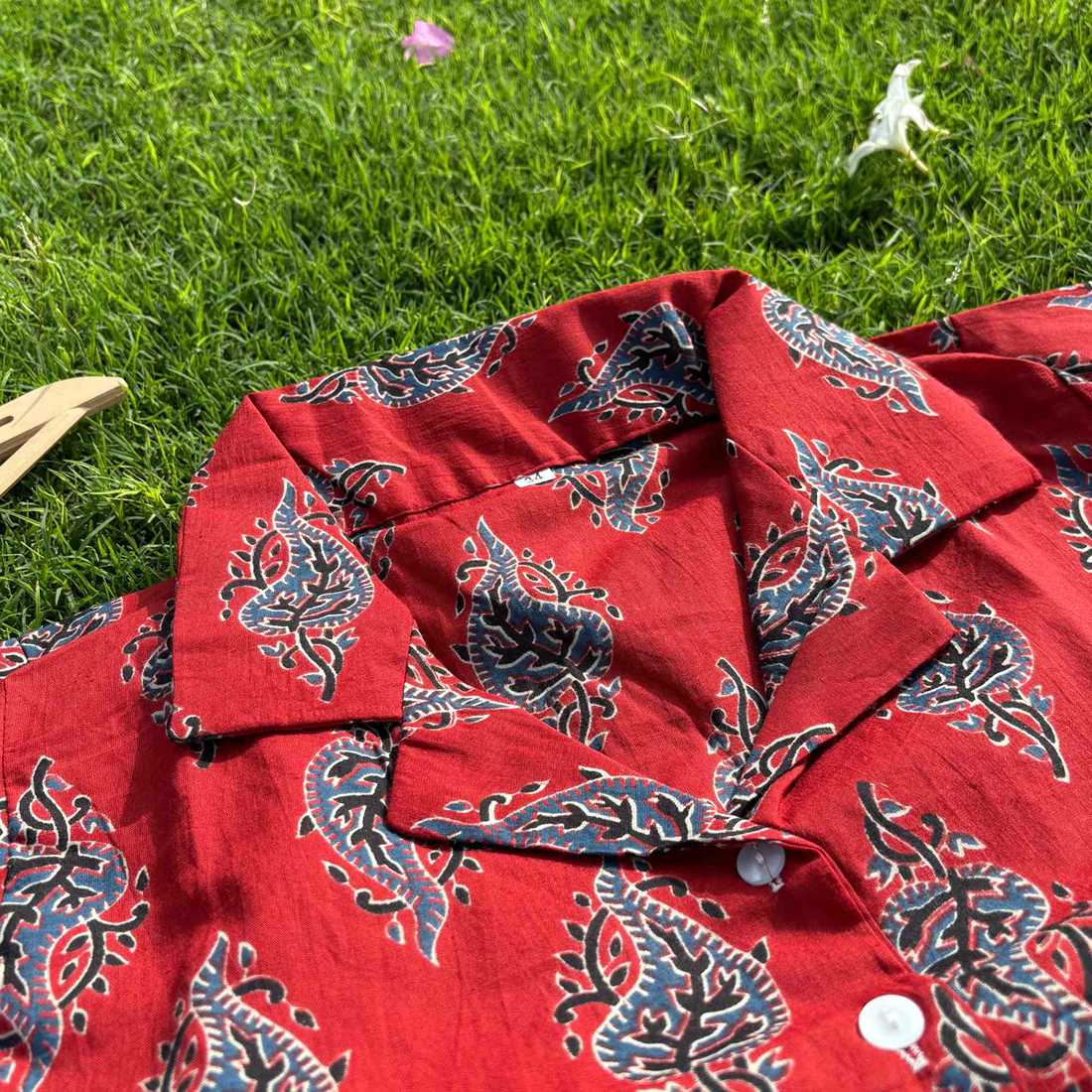 Red Jaipuri Print Pure Cotton Crop Shirt  For Women