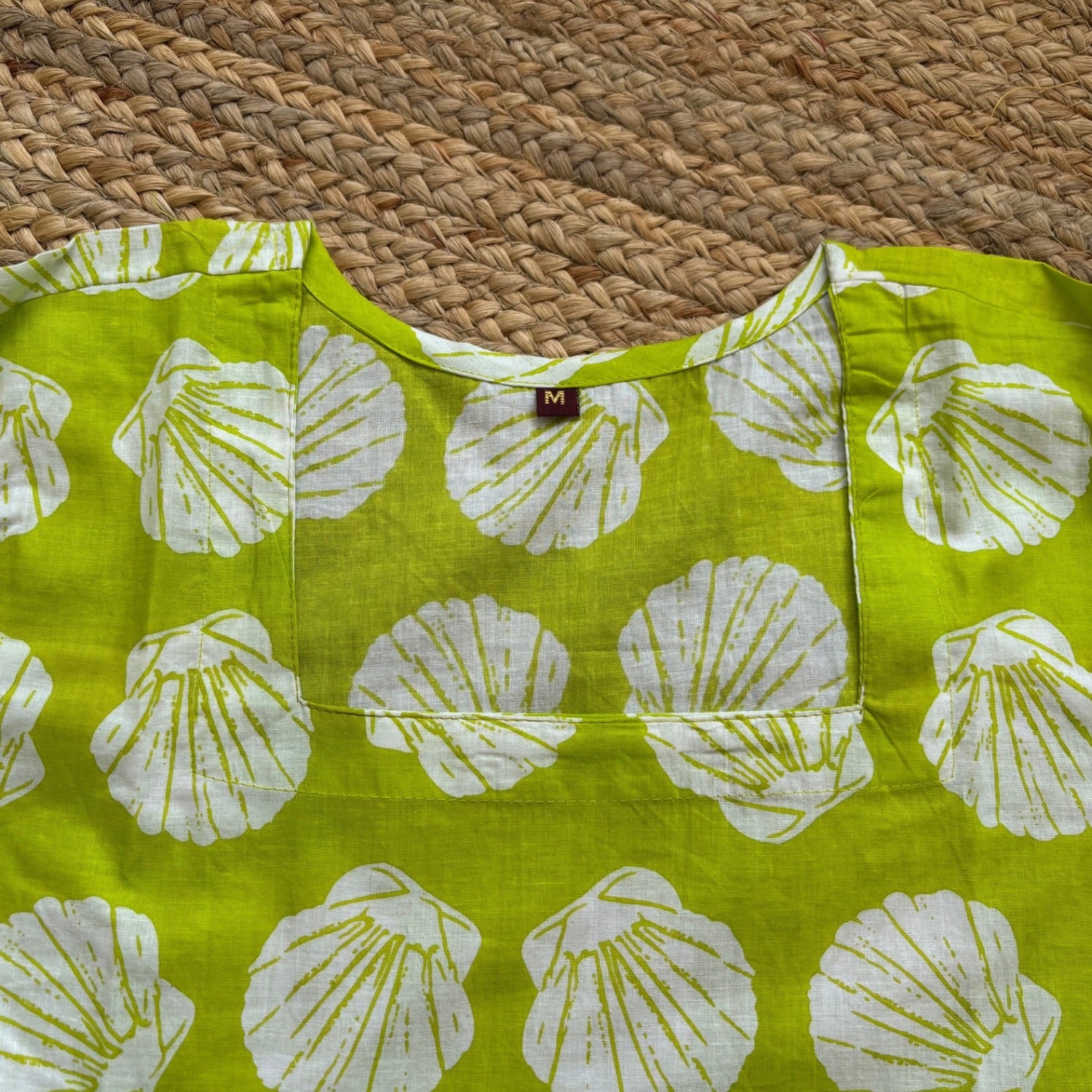 Neon Green Cotton Square Neck Kurti For Women