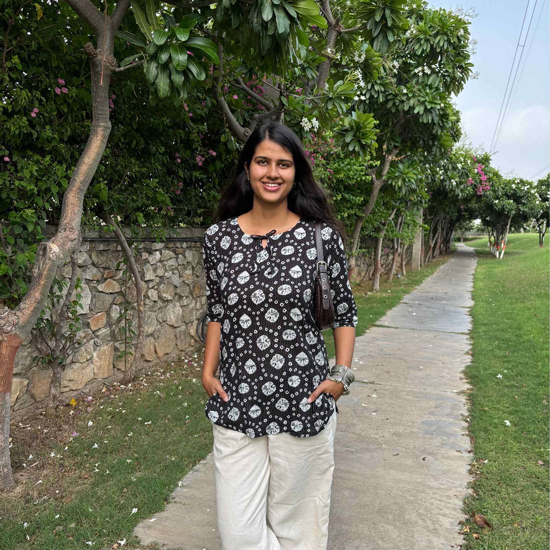 Black Pure Cotton 3/4th Sleeves Kantha Work Short Kurti For Women