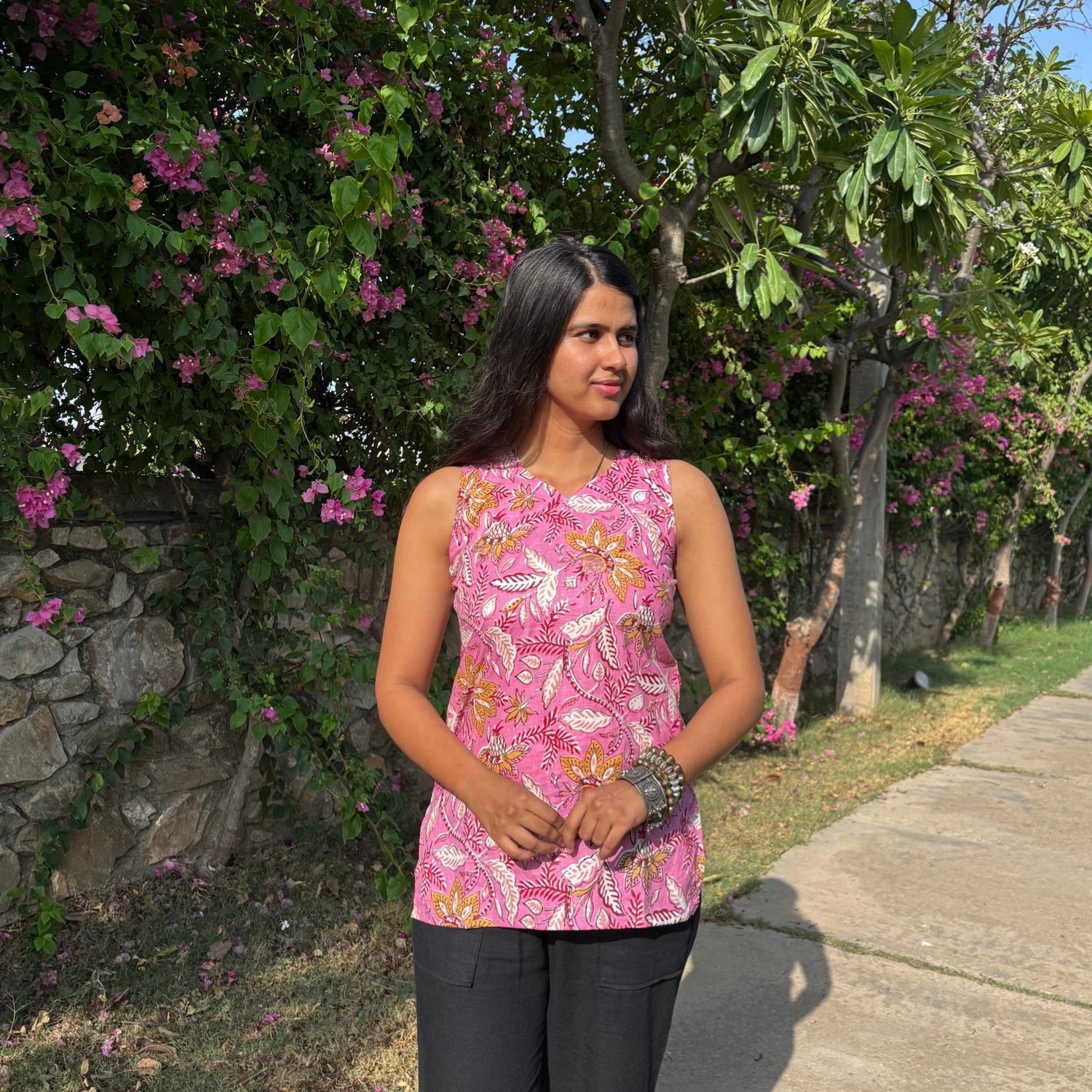 Cut Sleeves Pure Cotton Pink Color Jaipuri Print Short Kurti For Women