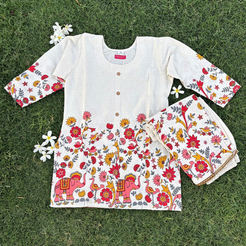 Beige Printed Pure Cotton Co-ord Set For Women