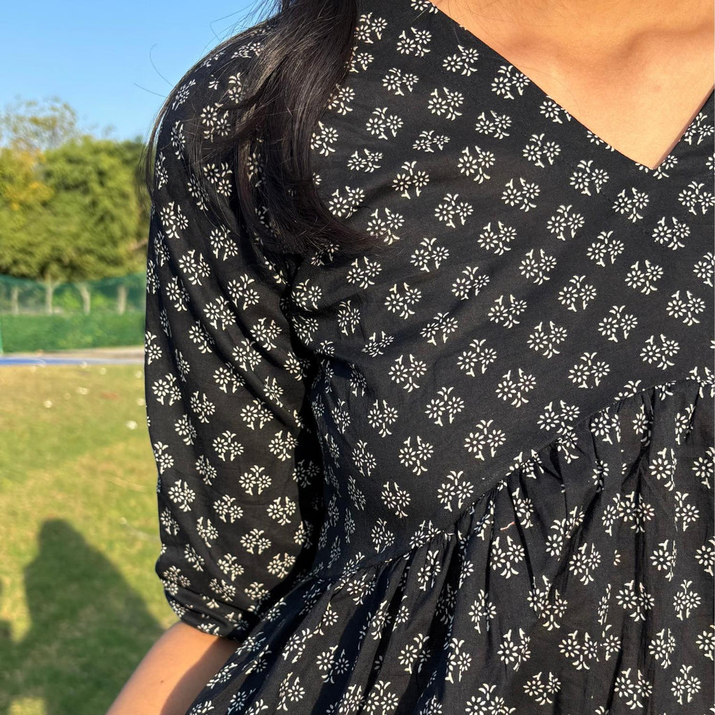 Alia Cut Pure Cotton Black Printed Short Kurti For Women