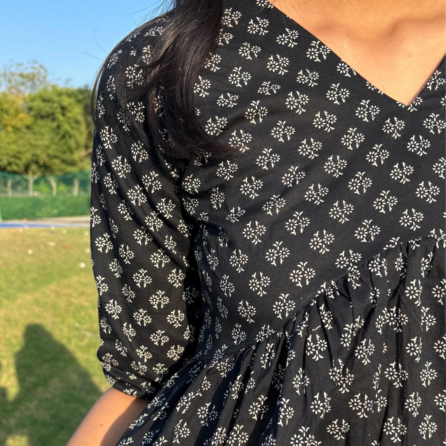 Alia Cut Pure Cotton Black Printed Short Kurti For Women