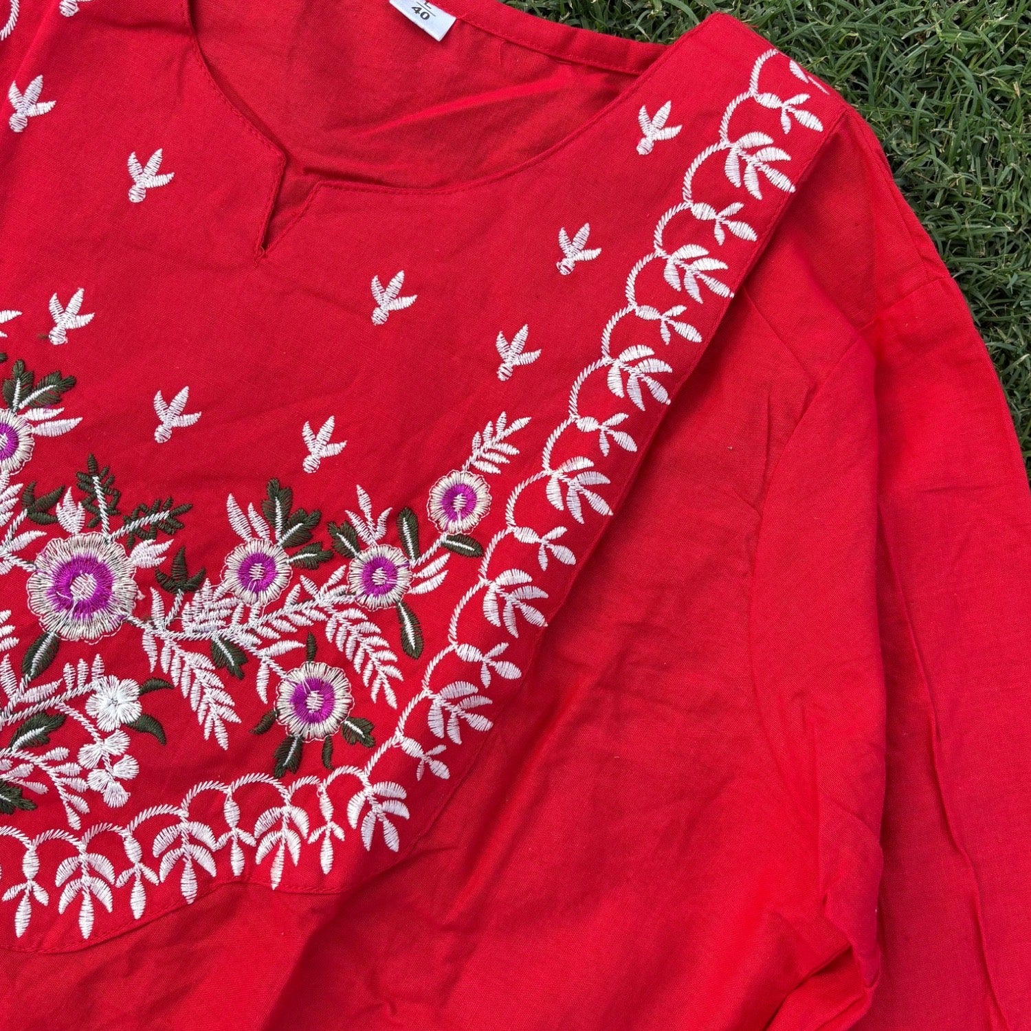 Pure Cotton Red Co-ord Set With Embroidery Detail For Women
