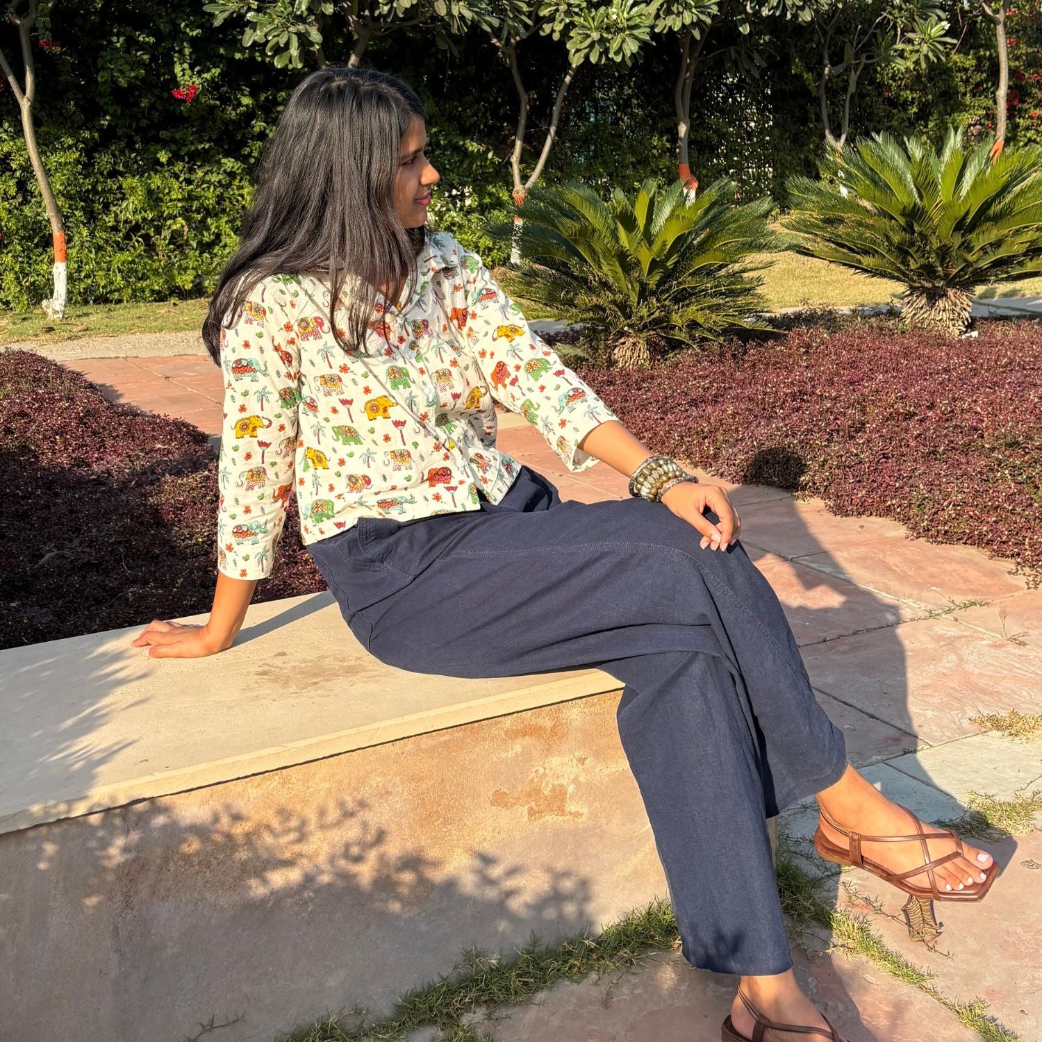 Pure Cotton Elephant Print Multi Color Crop Shirt For Women