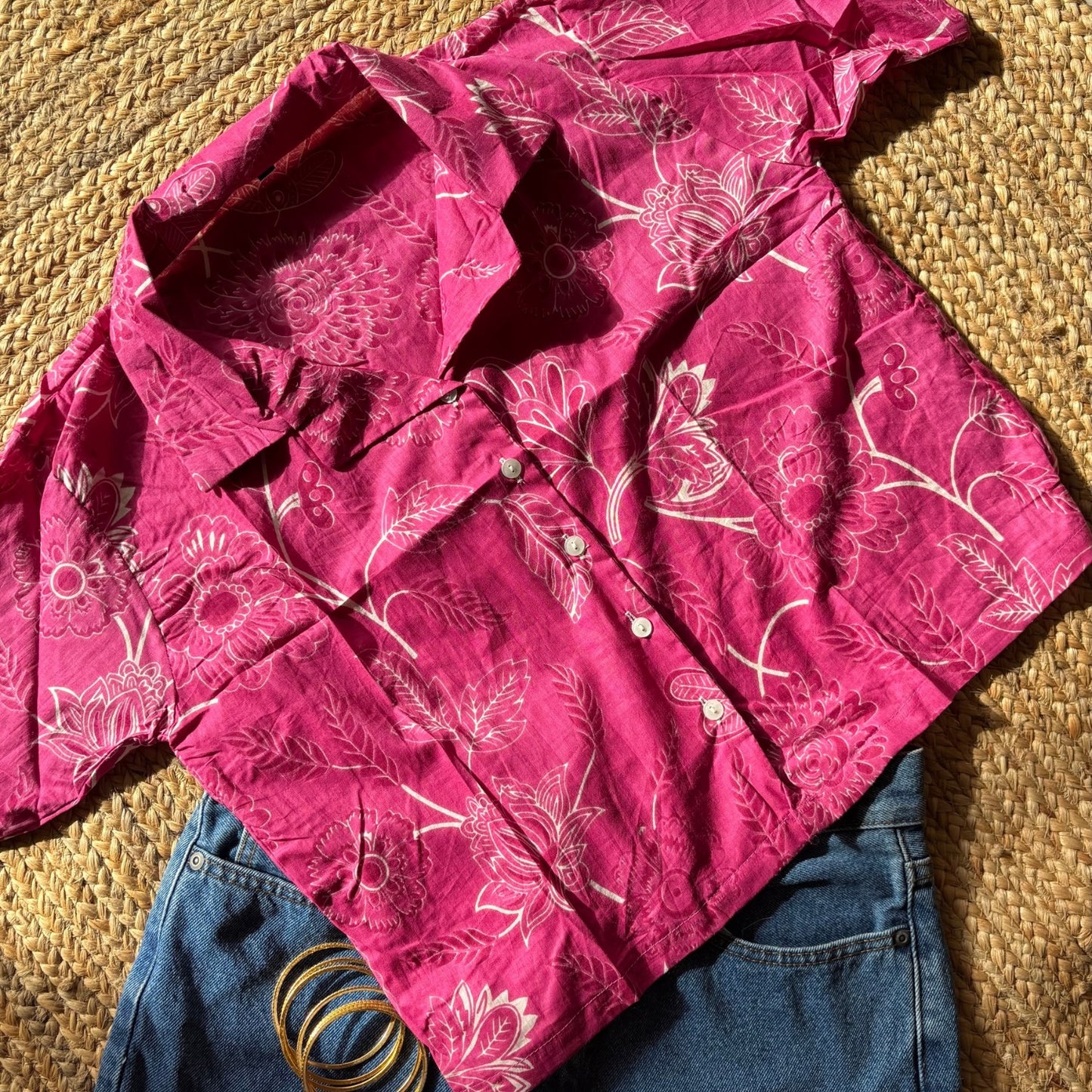 Dark Pink Color Pure Cotton Crop Shirt For Women