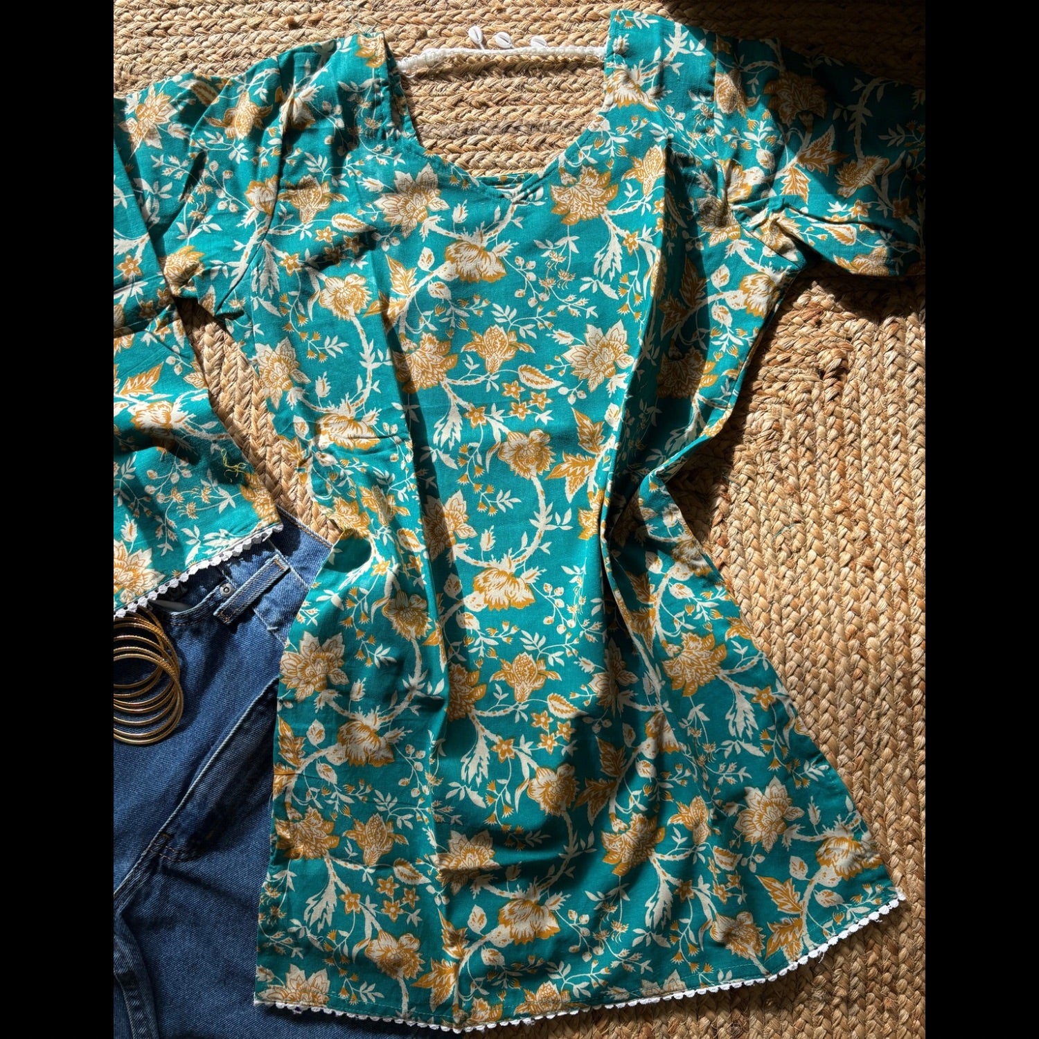 Trending Kurti in Green Color, Bell sleeves For Women