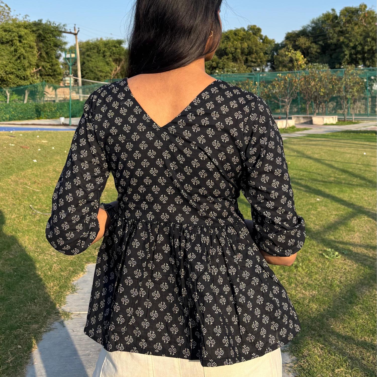 Alia Cut Pure Cotton Black Printed Short Kurti For Women