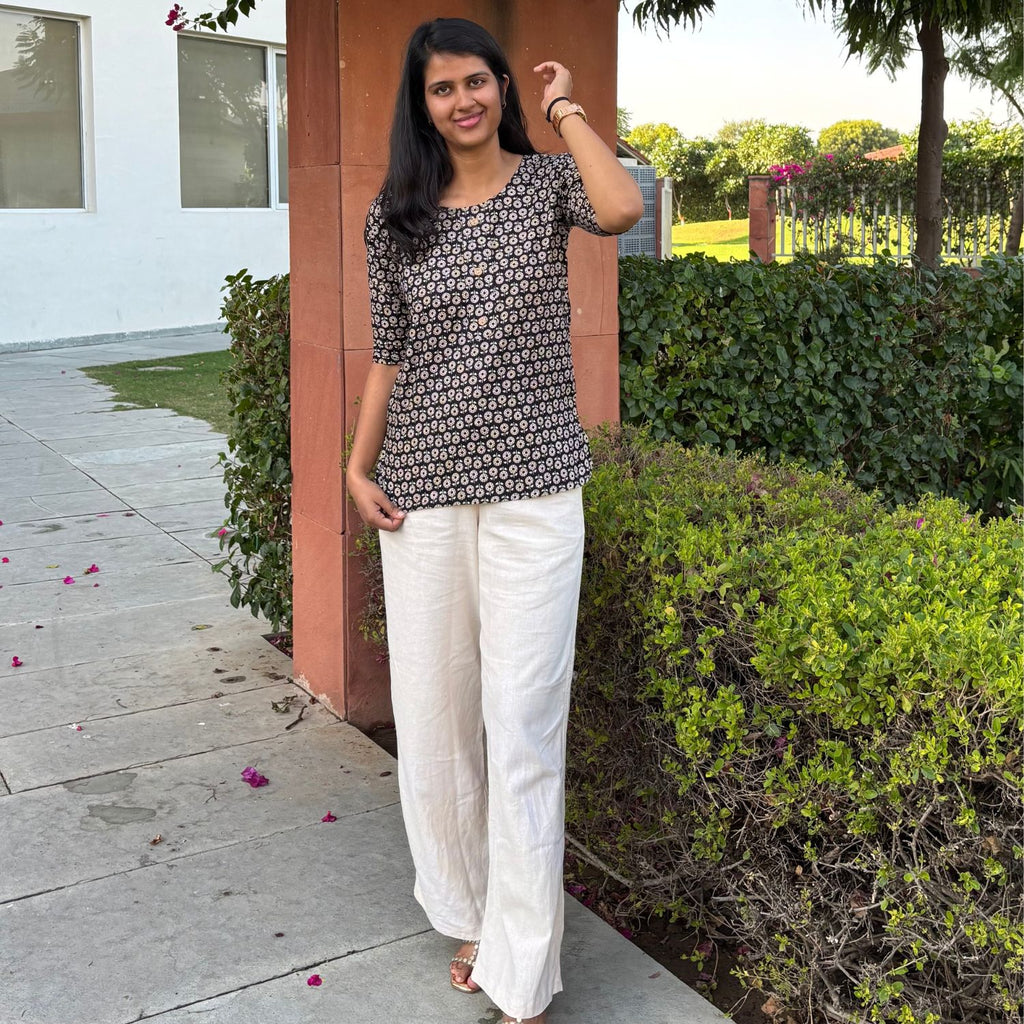 Daily Wear Black Printed Short Kurti For Women