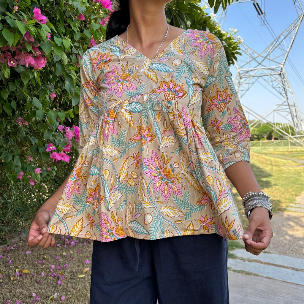 Pure Cotton Alia Cut Floral Printed Short Kurti For Women