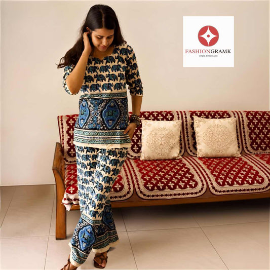 Jaipuri Print Cotton Co-ord Set For Women