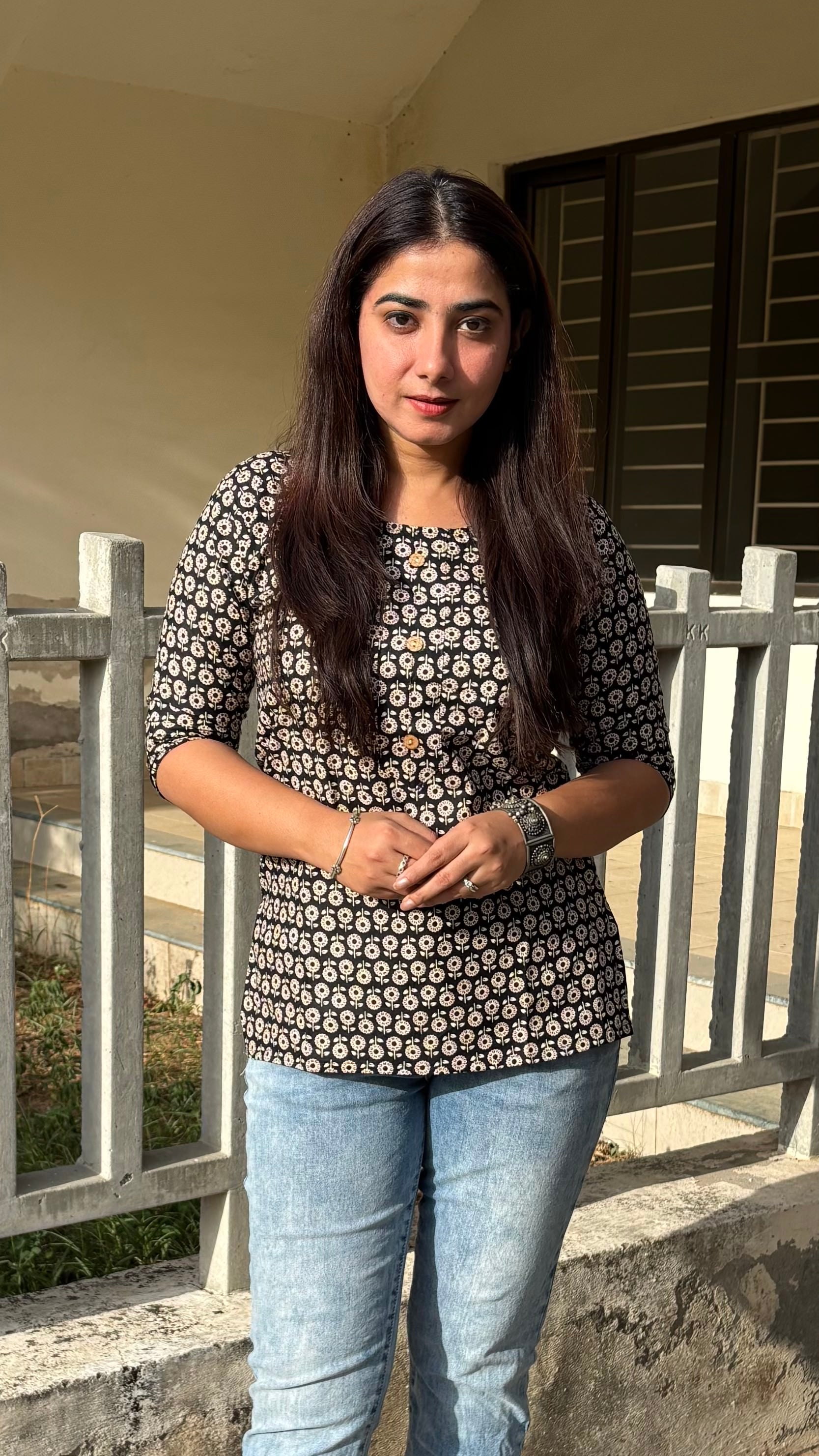 Daily Wear Black Printed Short Kurti For Women