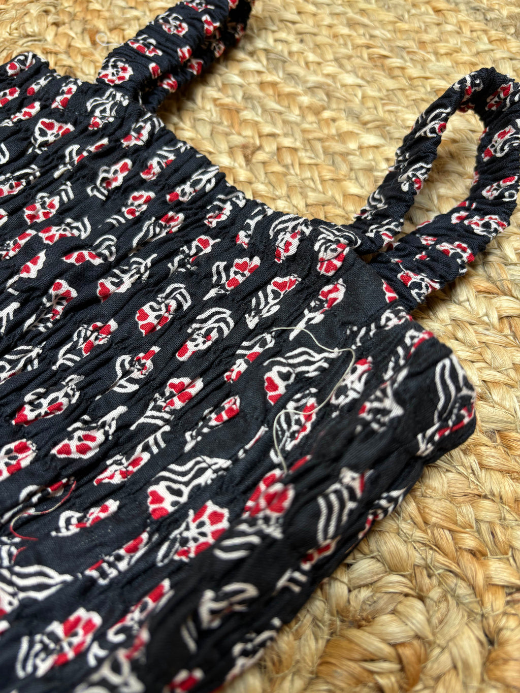 Women's Floral Print Smocked Black Tank Top, Casual Summer Wear