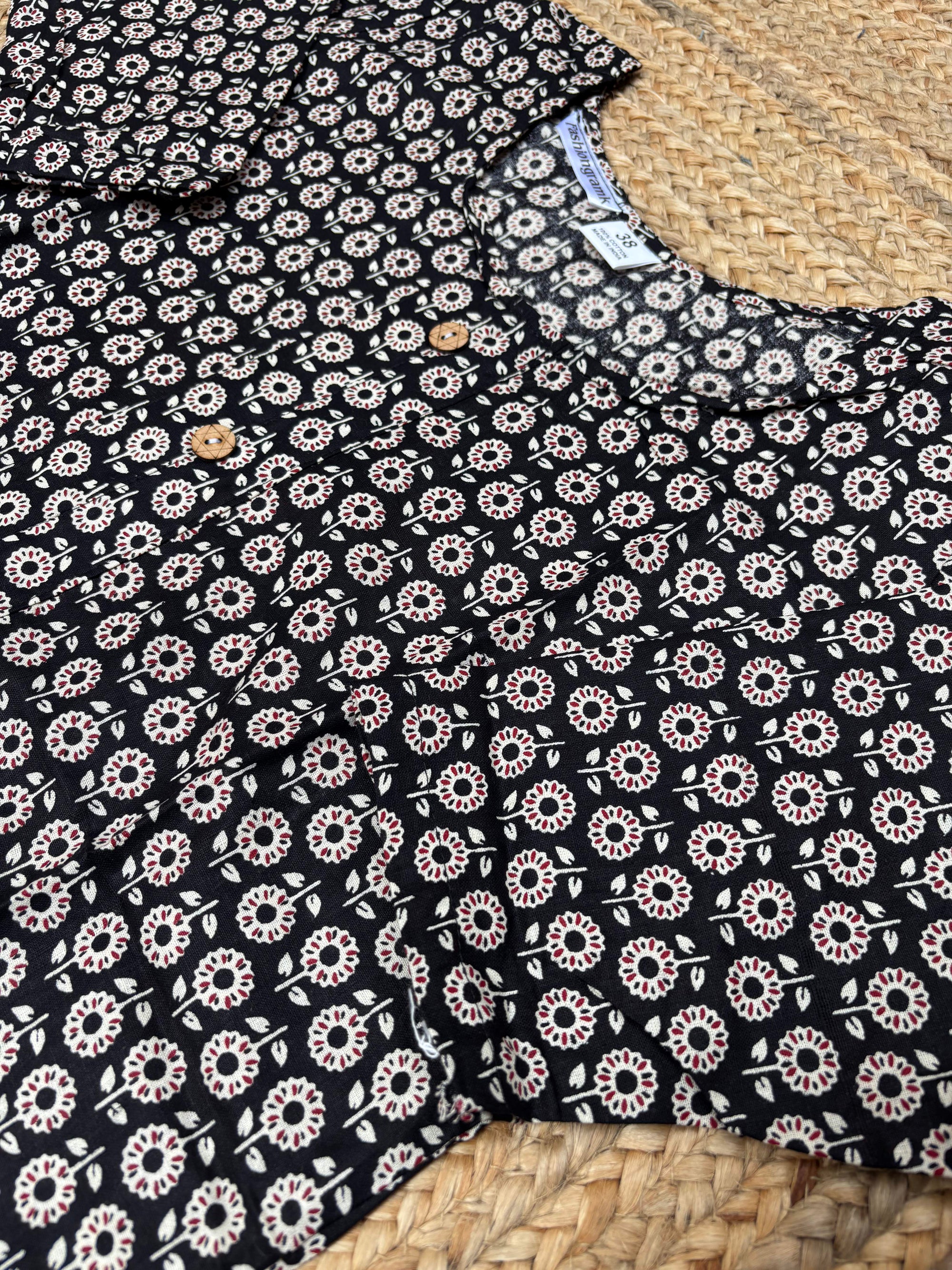 Daily Wear Black Printed Short Kurti For Women